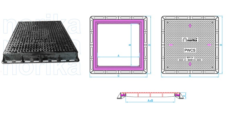 D400 Cover  Airtight  & Watertight Ductile Iron Heavy Duty  Manhole /PWCS Cover & Frame (Square)